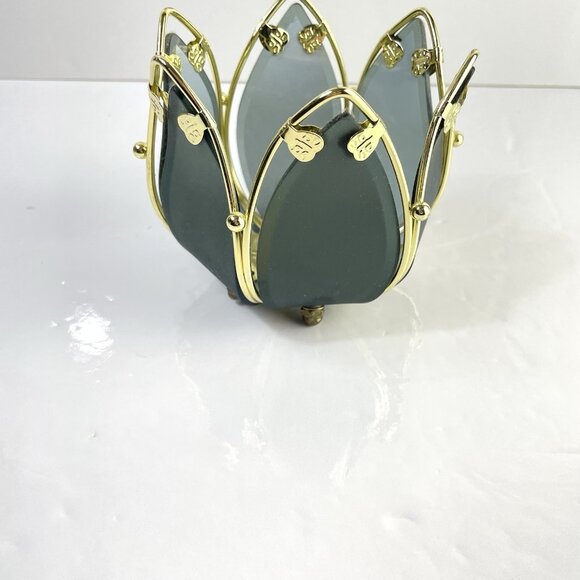 Vtg Lotus Flower Smoked Glass Matte Grey Lamp Shade Replacement Tulip Candle - Picture 4 of 8